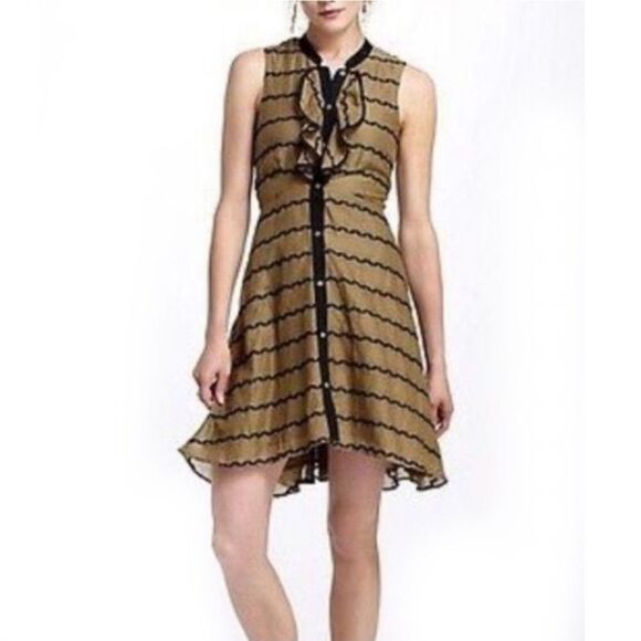 Anthropologie Postmark Bubbled Bands Olive Green Shirt Dress Size 6 - Picture 1 of 10